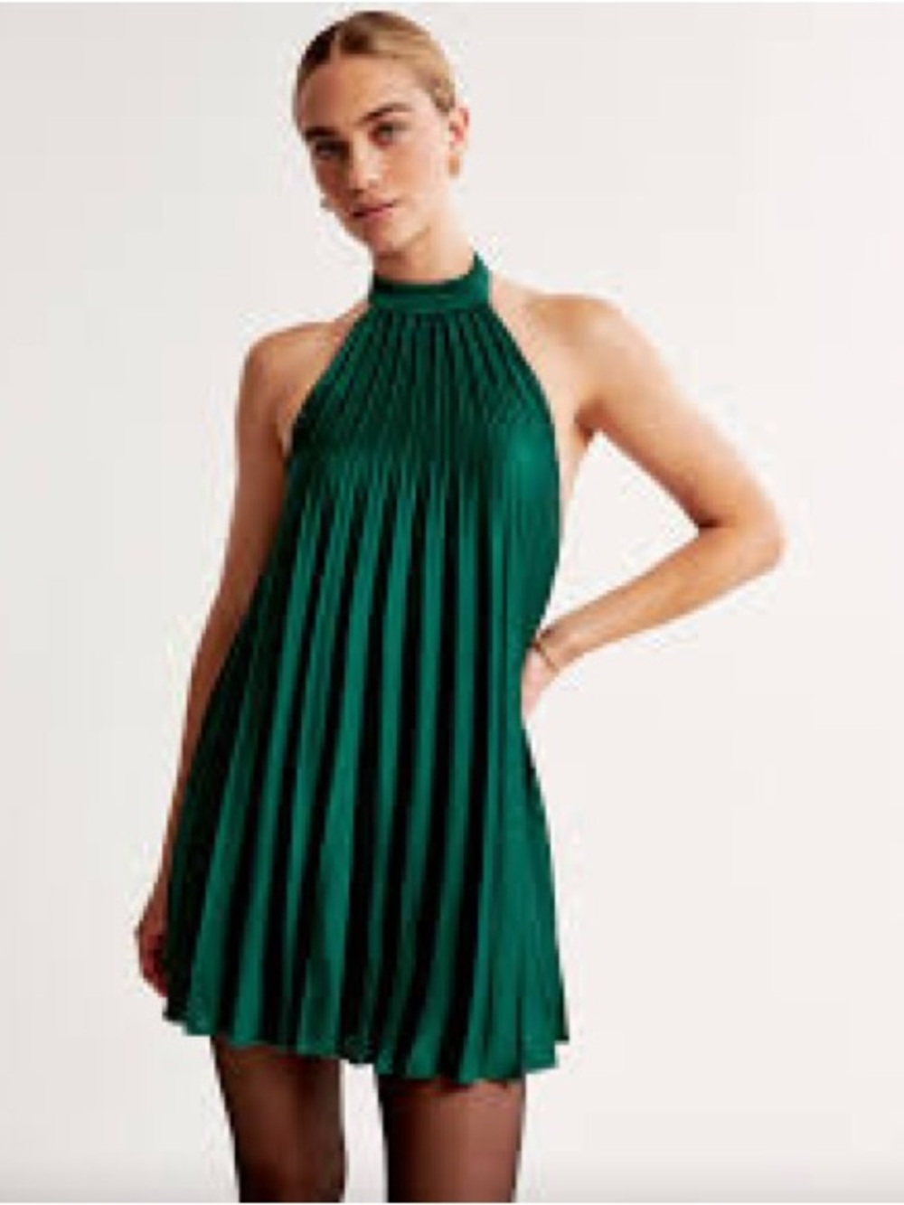 Teal Halter Pleated Mini Dress